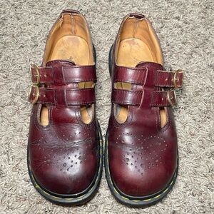 Vintage Dr Doc Martens 8065 Mary Jane Shoes England Burgundy Womens Sz UK 5/US 7